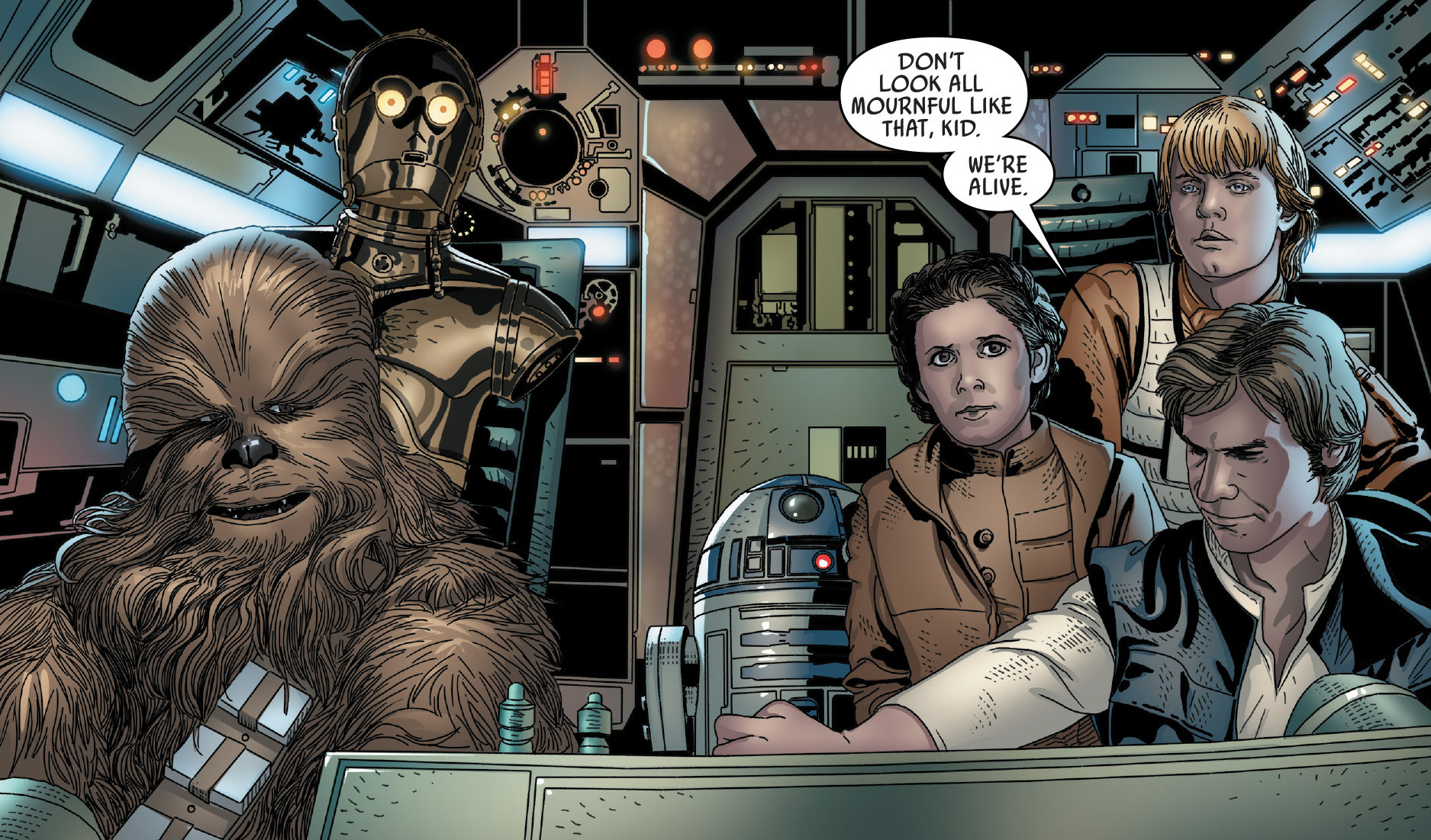 Han and friends escape Vrogas Vas with Aphra as their captive.