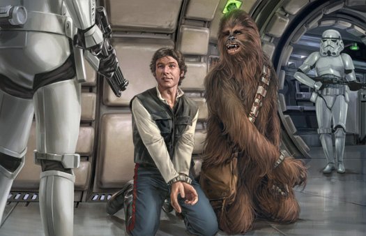 Han and Chewie arrested by Imperial forces in their ship.