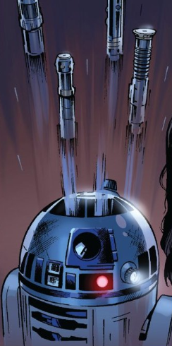 Artoo ejects four lightsabers from his dome.