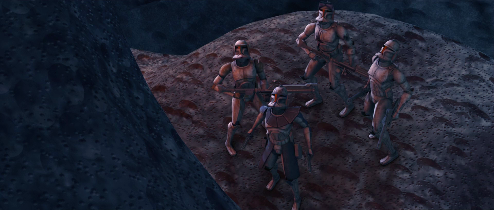 The clones watch as the outpost is destroyed