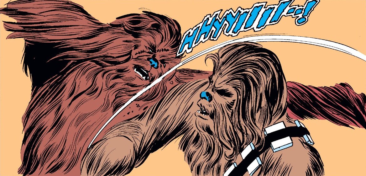 Vargi brawls with Chewbacca in Rwookrrorro.