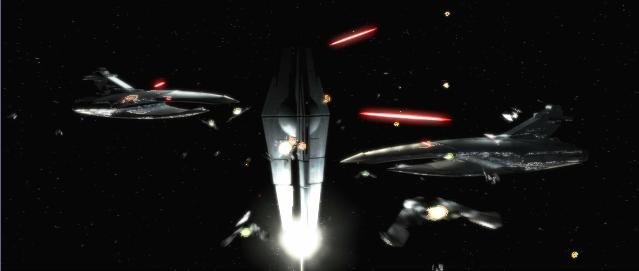 The Sith fleet defends the Star Forge against Dodonna's attack.