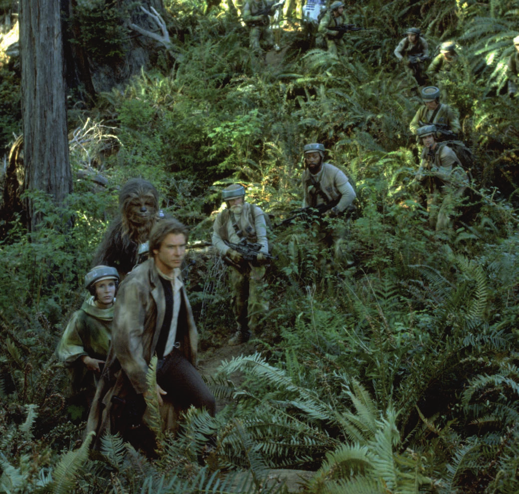 Han Solo leads the team from their landing site.