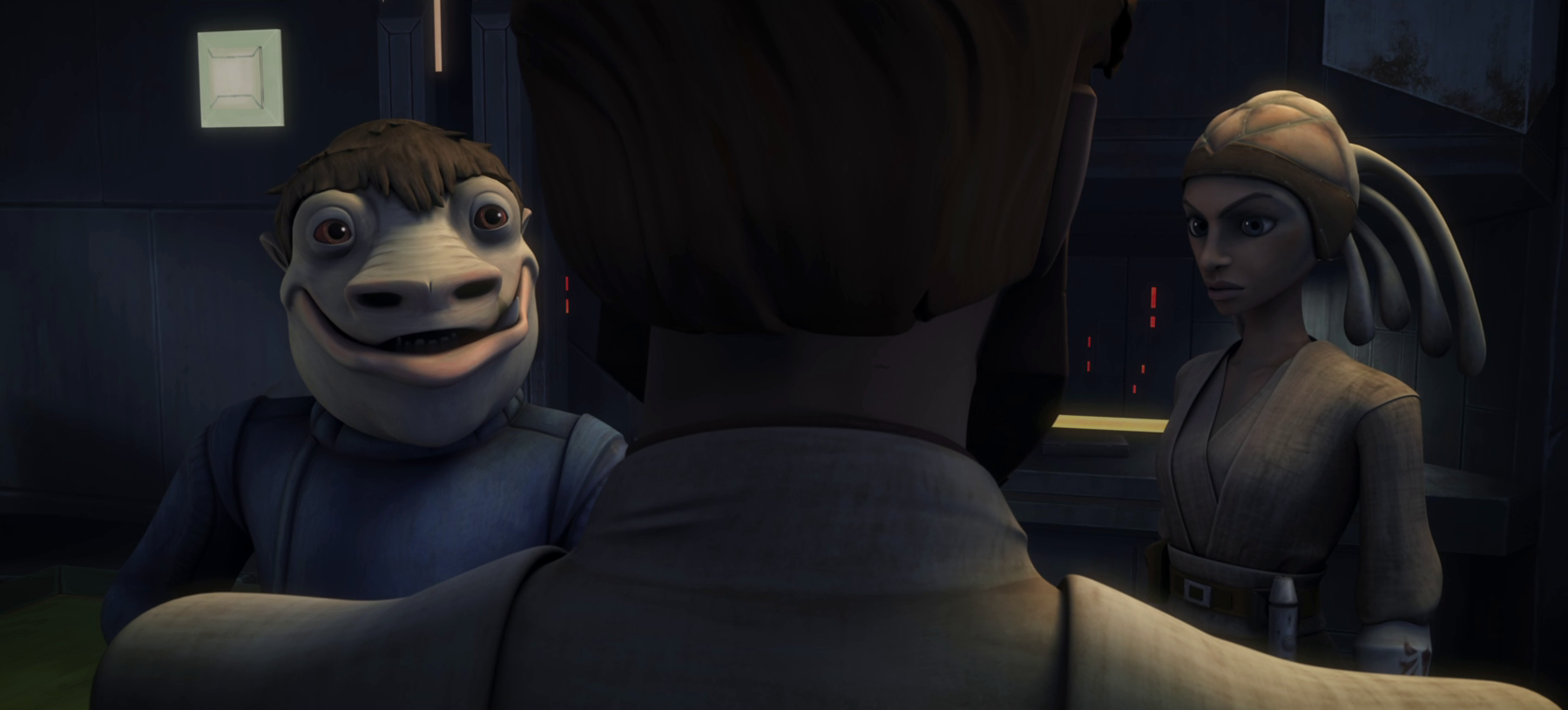 Morlimur Snugg speaks with Obi-Wan Kenobi and Adi Gallia about the raid on the Cybloc Transfer Station.