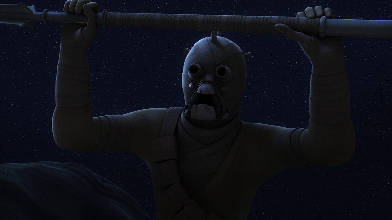 Tusken Raiders destroy Ezra's ship.