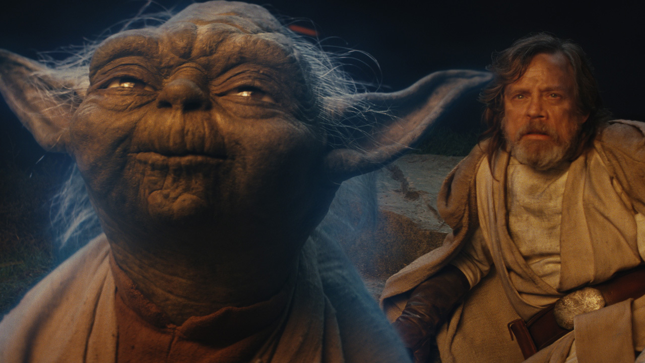 Yoda appears before Luke on Ahch-To.