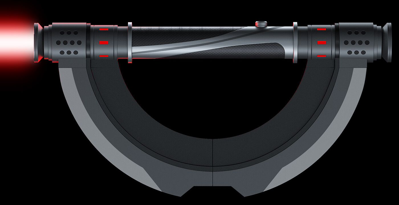 The Fifth Brother's lightsaber in crescent formation.