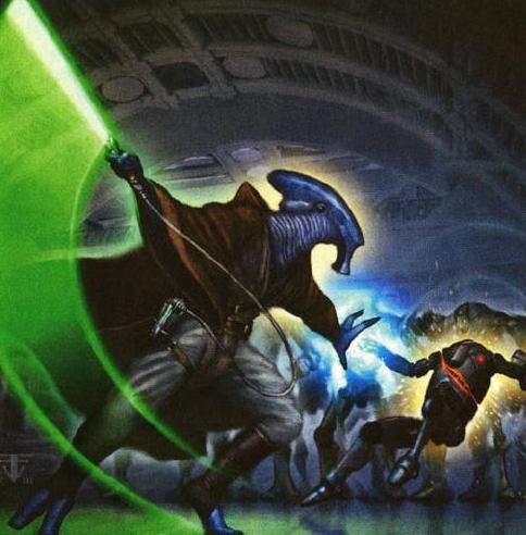 A Selkath Jedi with a retrosaber during the Clone Wars.