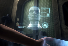 Hologram showing "Gregor - 557-39. SGT 1ST Class. Fox-Trot Group. Height 6ft. Weight 178