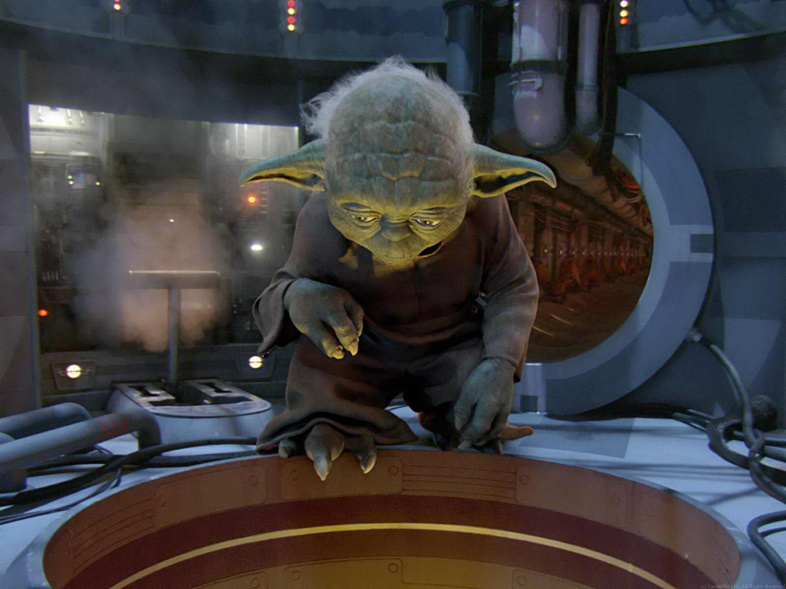 Yoda escapes the Senate Rotunda through the ventilation shafts.