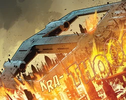 Azlin Rell causes a massive ship to crash into Travyx Prime.