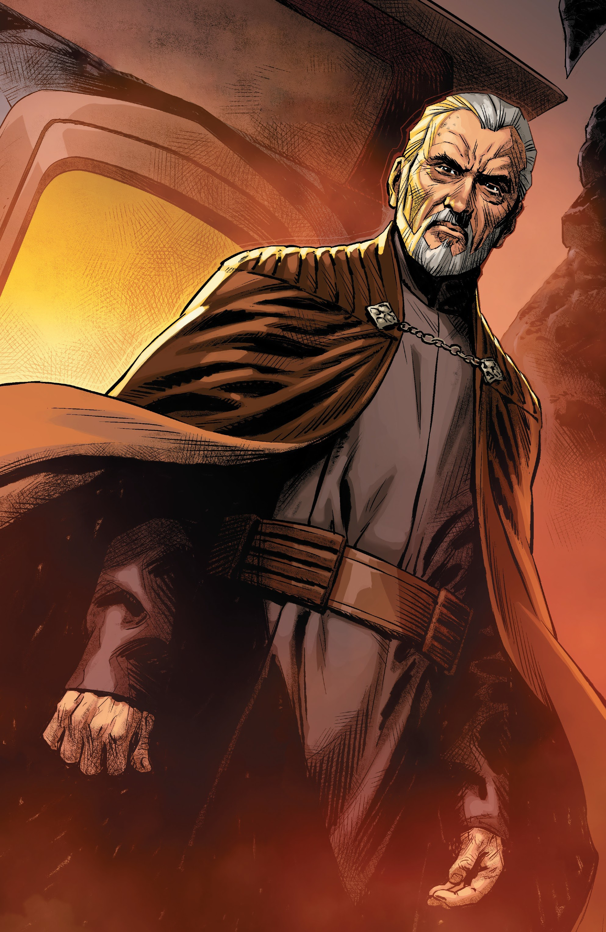 The Serennian cloak of Dooku billows in the breeze