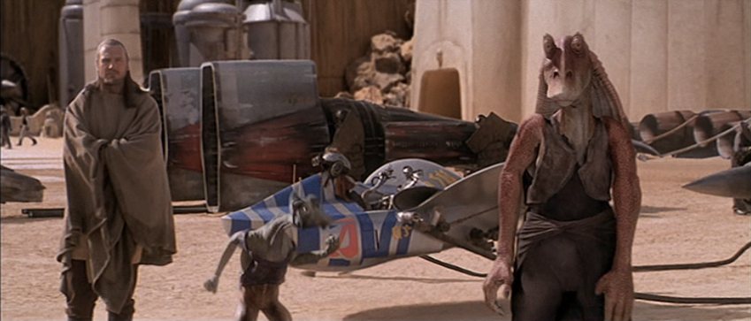 In a deleted scene animated for the DVD release of The Phantom Menace, Mars Guo is upstaged by Jar Jar Binks.