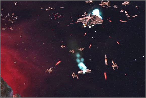 Y-wings engaging an Acclamator-class assault ship.