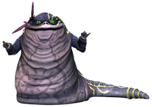 Ziro the Hutt bore the golden tattoos of the wealthy Hutts of Sleheyron on his head, back,  and tail