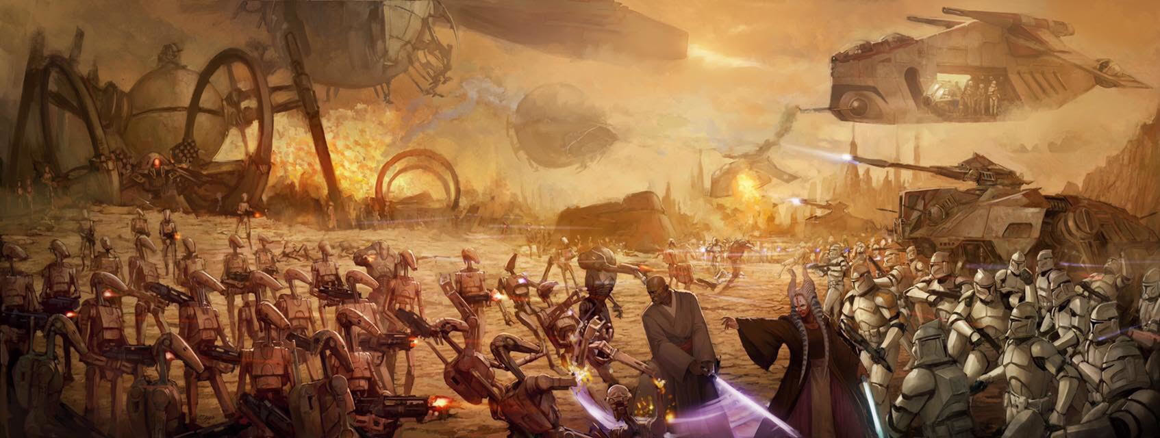 Republic and Separatist forces fight to control Geonosis at the start of the Clone Wars.