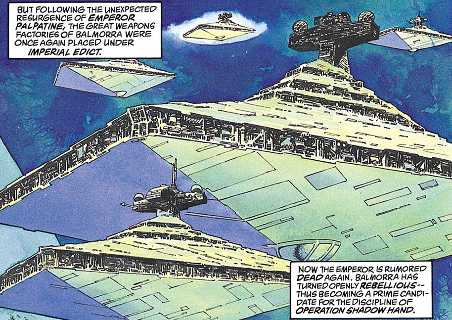 Star Destroyers led by the Avenger arrive over Balmorra.