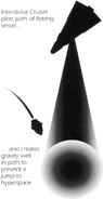 Interdictor Cruiser 1.jpg (45 KB) En gravity well bliver brugt til at hindre flugt gennem hyperspace.