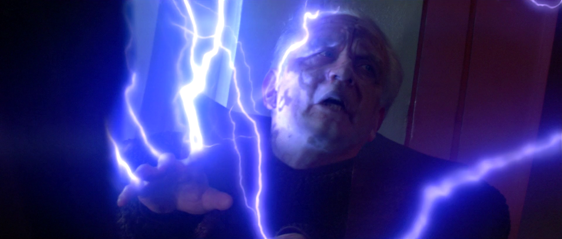 Sidious' face being disfigured by his backfired Force lightning