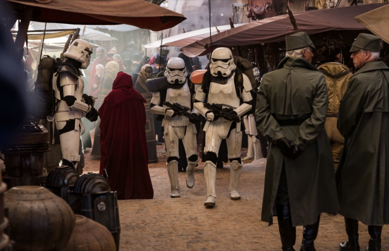 The streets of Jedha City, patrolled by Imperial personnel