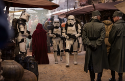 The streets of Jedha City, patrolled by Imperial personnel