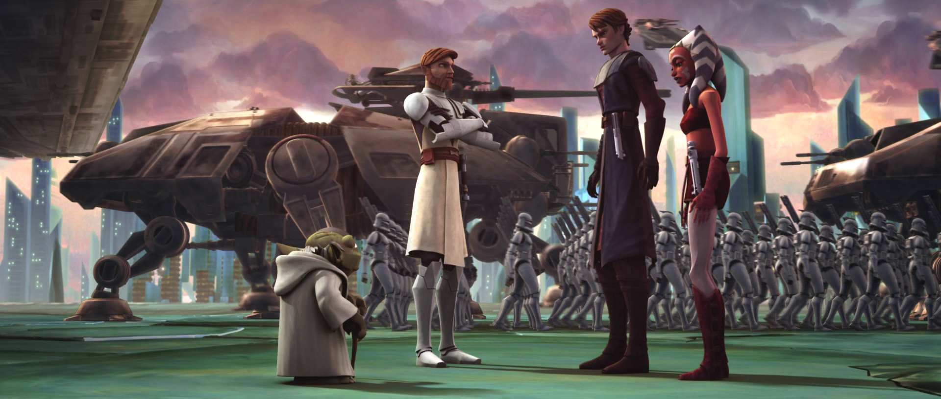 Yoda arrives on Christophsis to relay new orders to Obi-Wan Kenobi, Anakin Skywalker, and Ahsoka Tano.