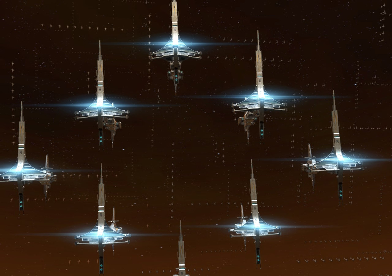 Eternal Fleet warships above Voss.