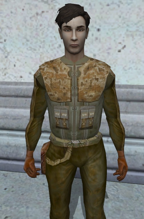 Atton Rand wearing a Mandalorian combat suit (without helmet)