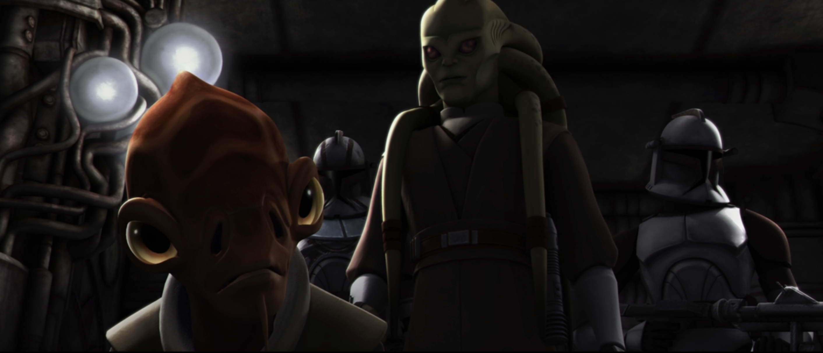 Kit Fisto cautions an impatient Vebb.