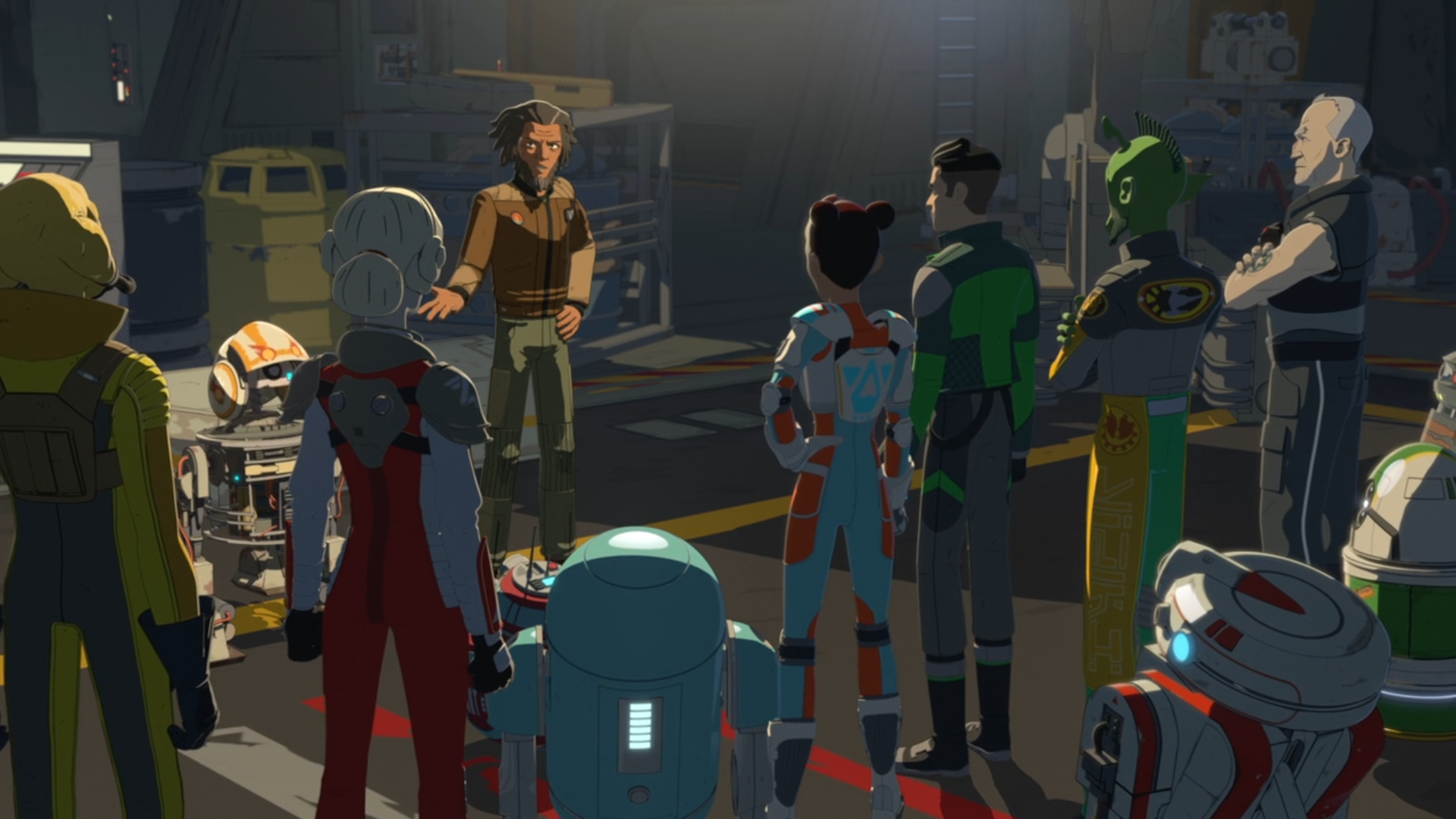 Jarek Yeager briefing the Aces on the plan to scout Aeos.