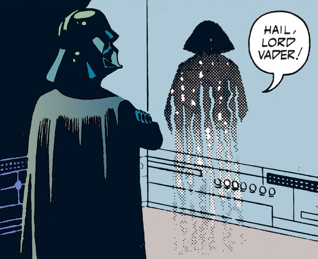 Blackhole's usual holographic form, seen in communication with Darth Vader