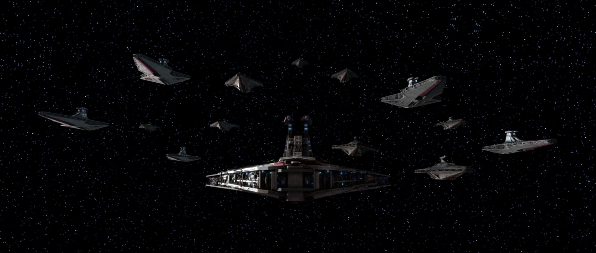 The Republic fleet arrives in the Geonosis system.