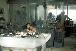 Set photo of the deleted Tosche Station scene