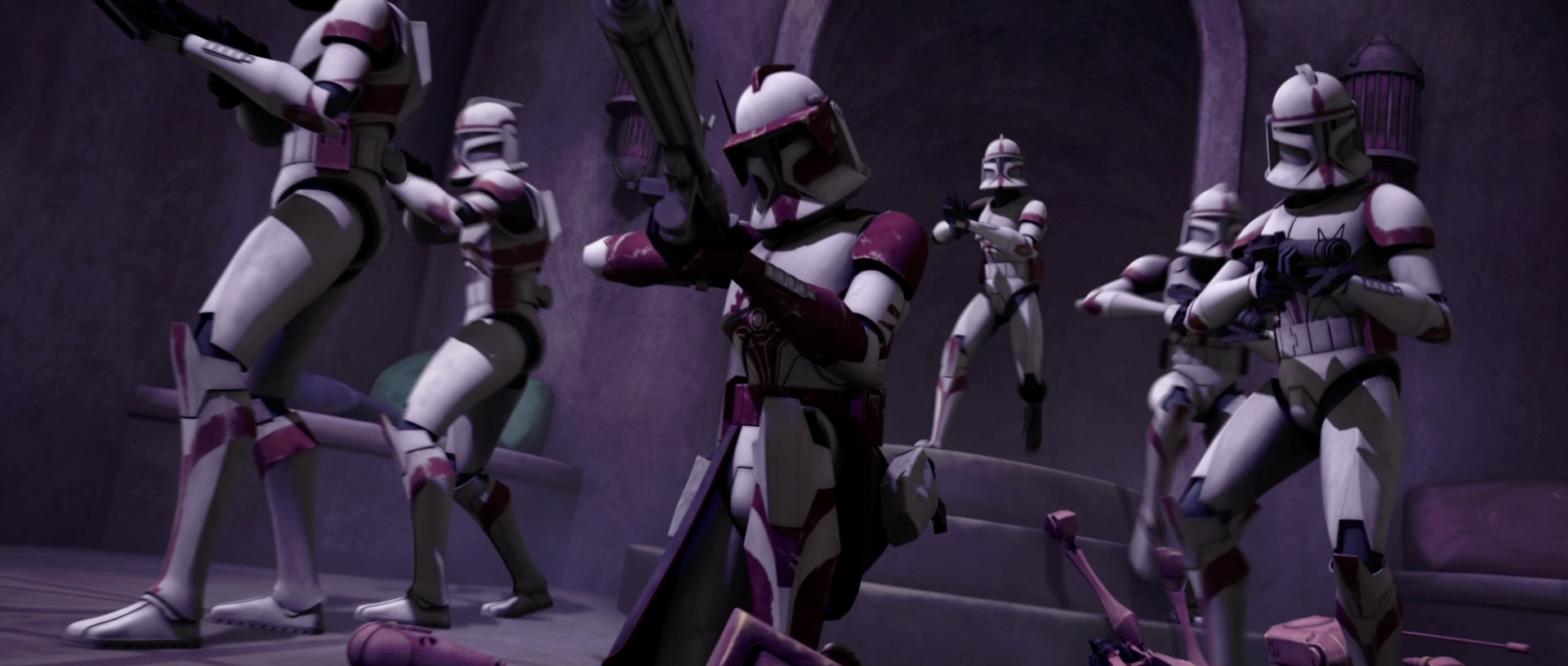 Coruscant Guard troopers storm Ziro's night club.