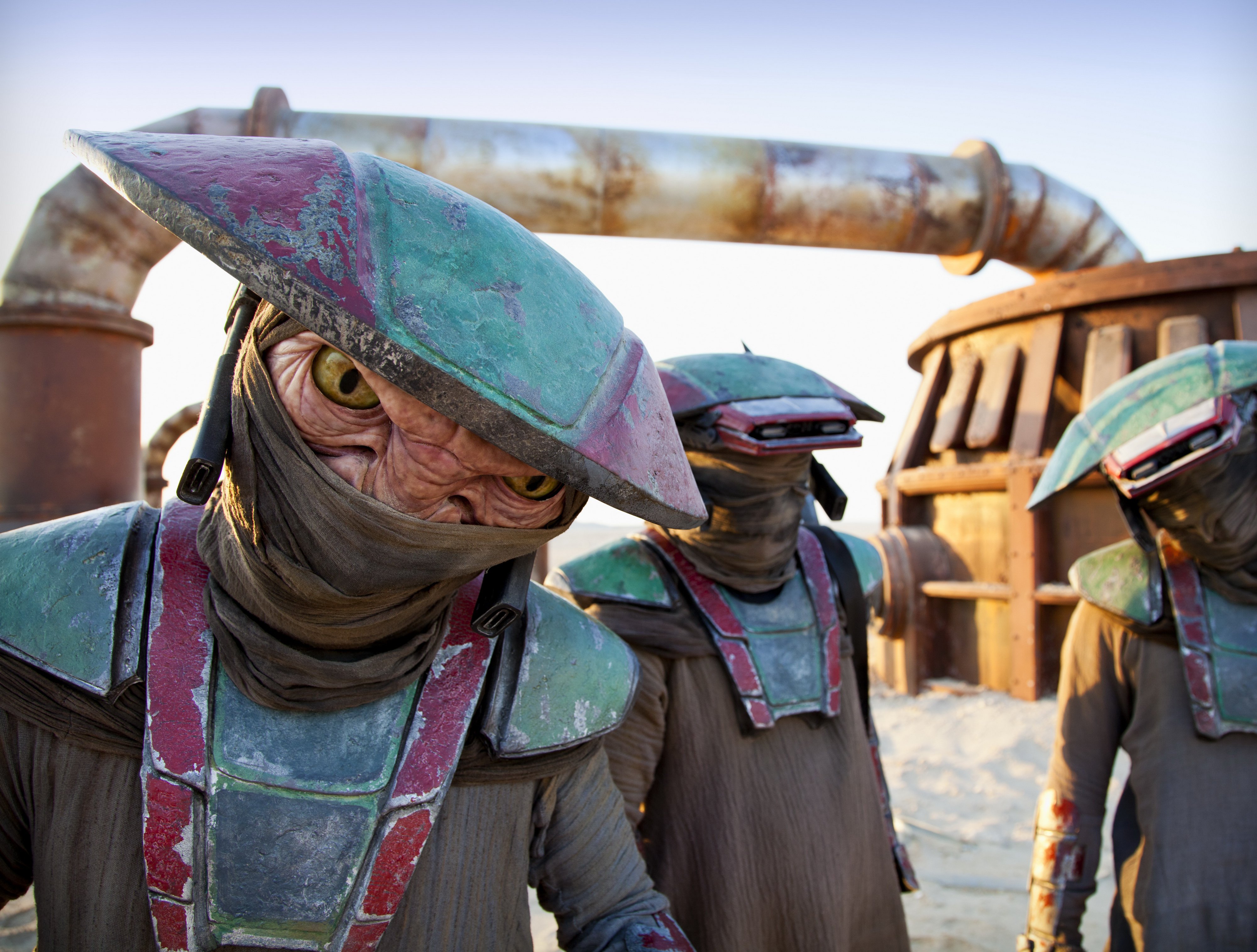 Zuvio, Drego, and Streehn, the Kyuzo lawmen of Niima Outpost