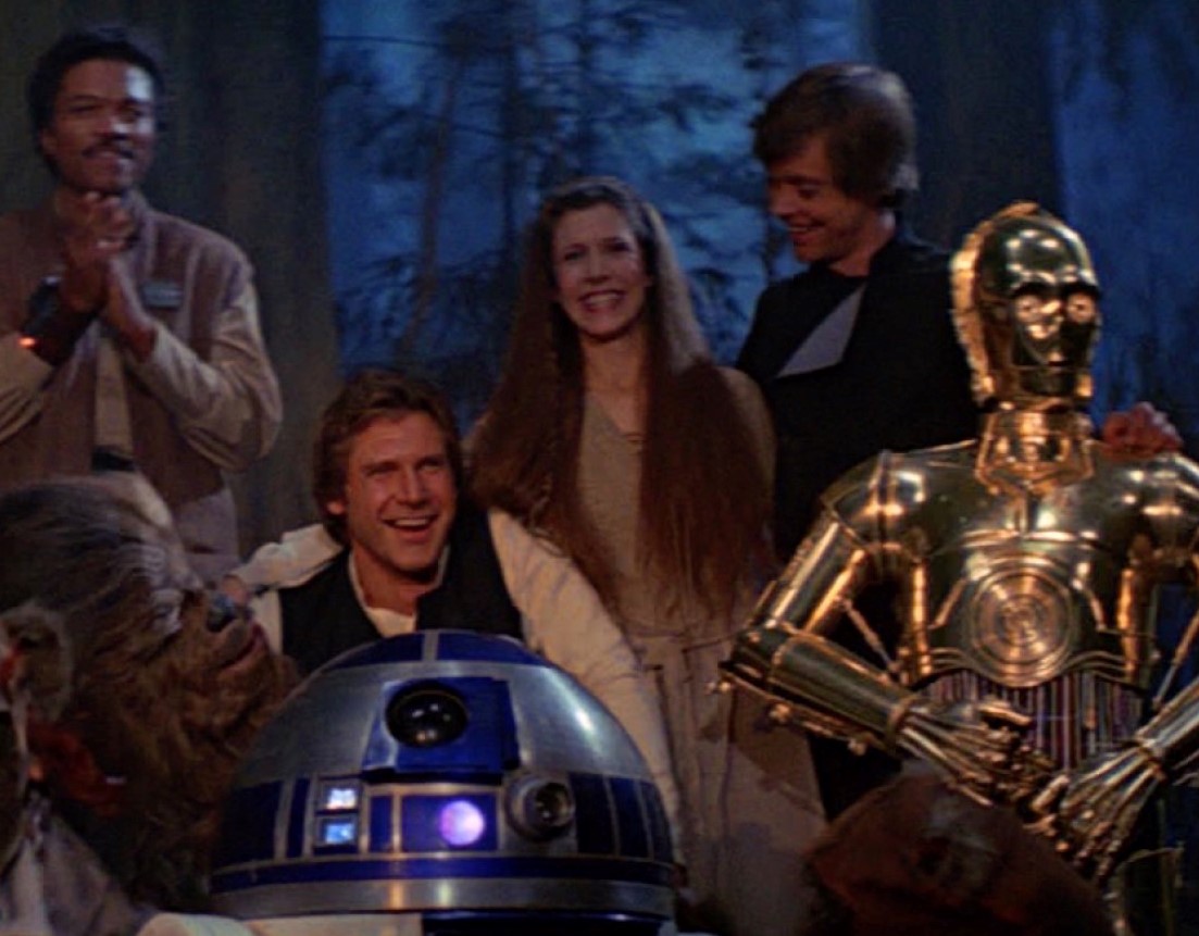 The destruction of the second Death Star was celebrated on Endor by the Skywalker family and their friends.