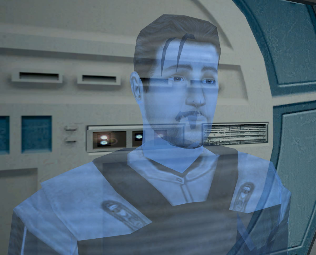 Admiral Carth Onasi communicates with the captain of the Harbinger.