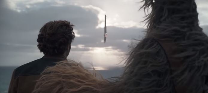 Solo and Chewbacca watch Qi'ra leave Savareen.