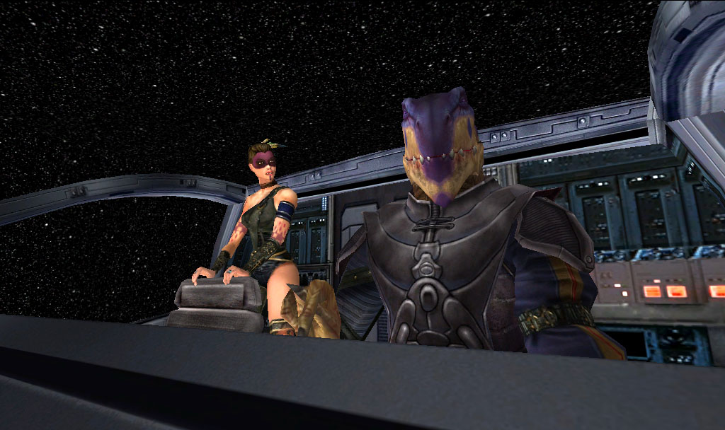 Desann and his apprentice, Tavion Axmis, traveling to the Valley of the Jedi.