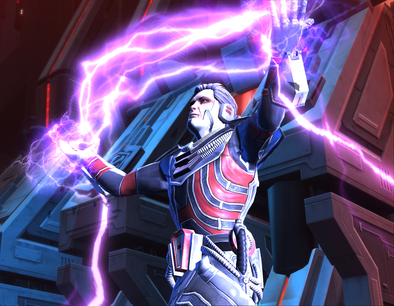 Darth Thanaton uses Force lightning.