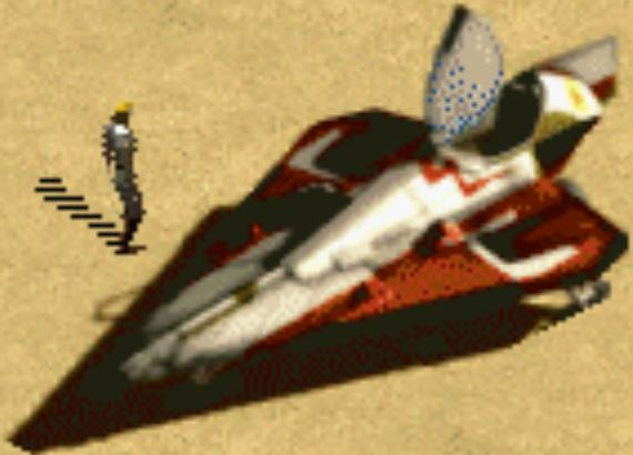 Anakin Skywalker's red Delta-7 Aethersprite-class light interceptor appearance in Common Appearance