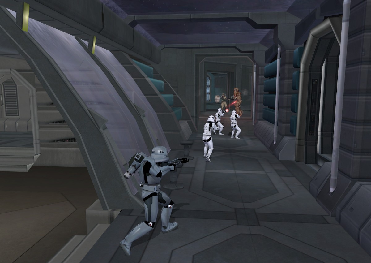 Members of the 501st Legion fight soldiers of the Rebel Alliance in the Raid on Polis Massa.