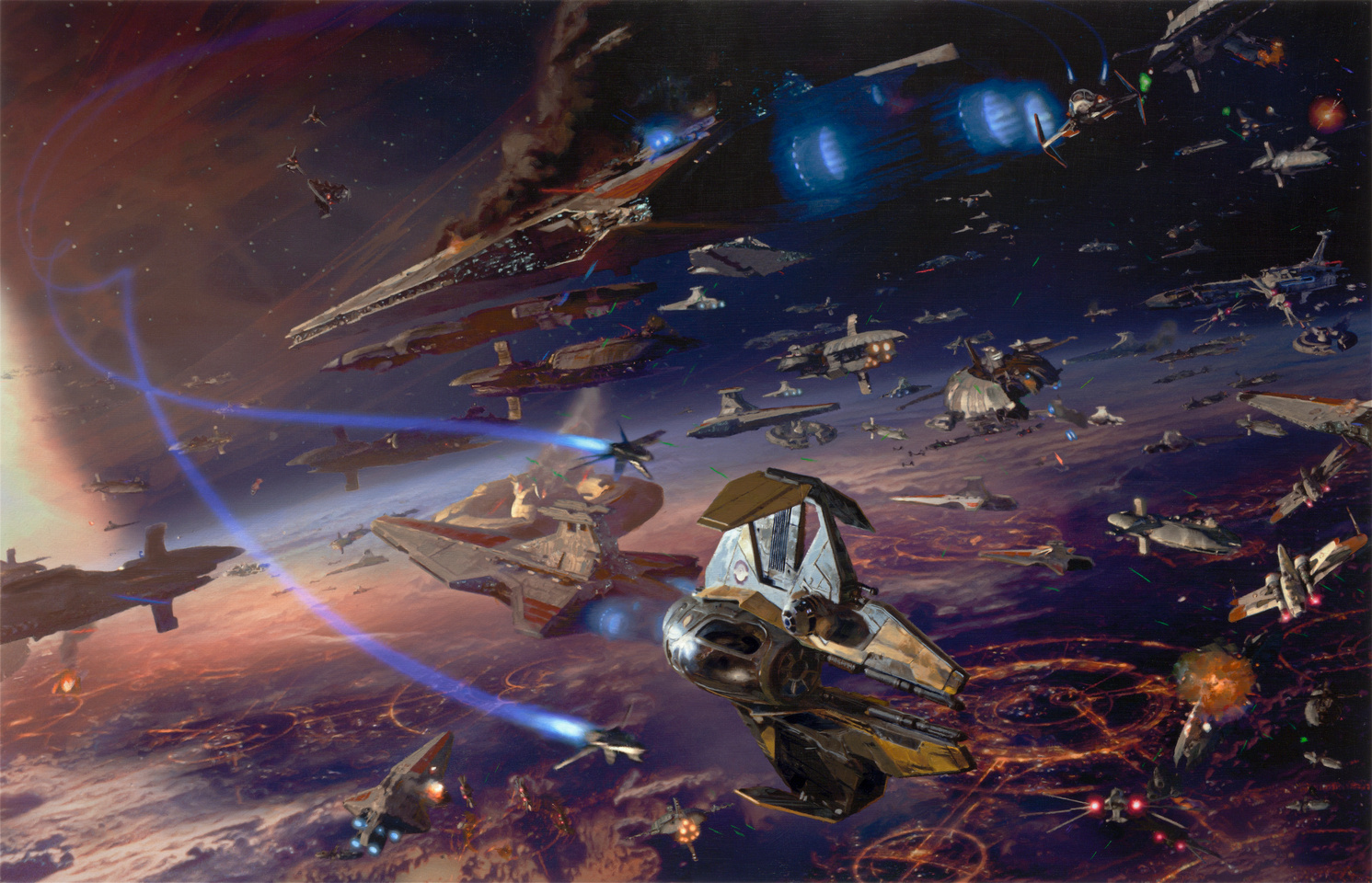 star wars space battle in outer space : swarm of small