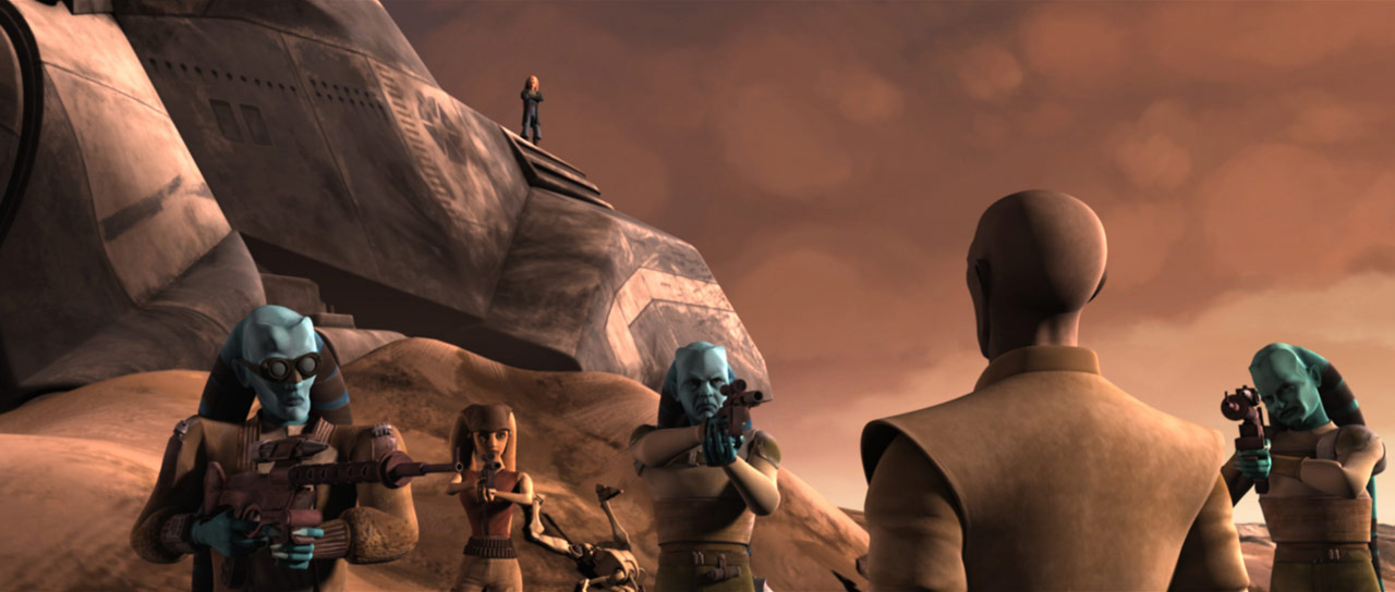 The freedom fighters surround General Mace Windu