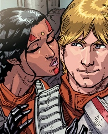 Prithi kisses Luke Skywalker after their training mission.