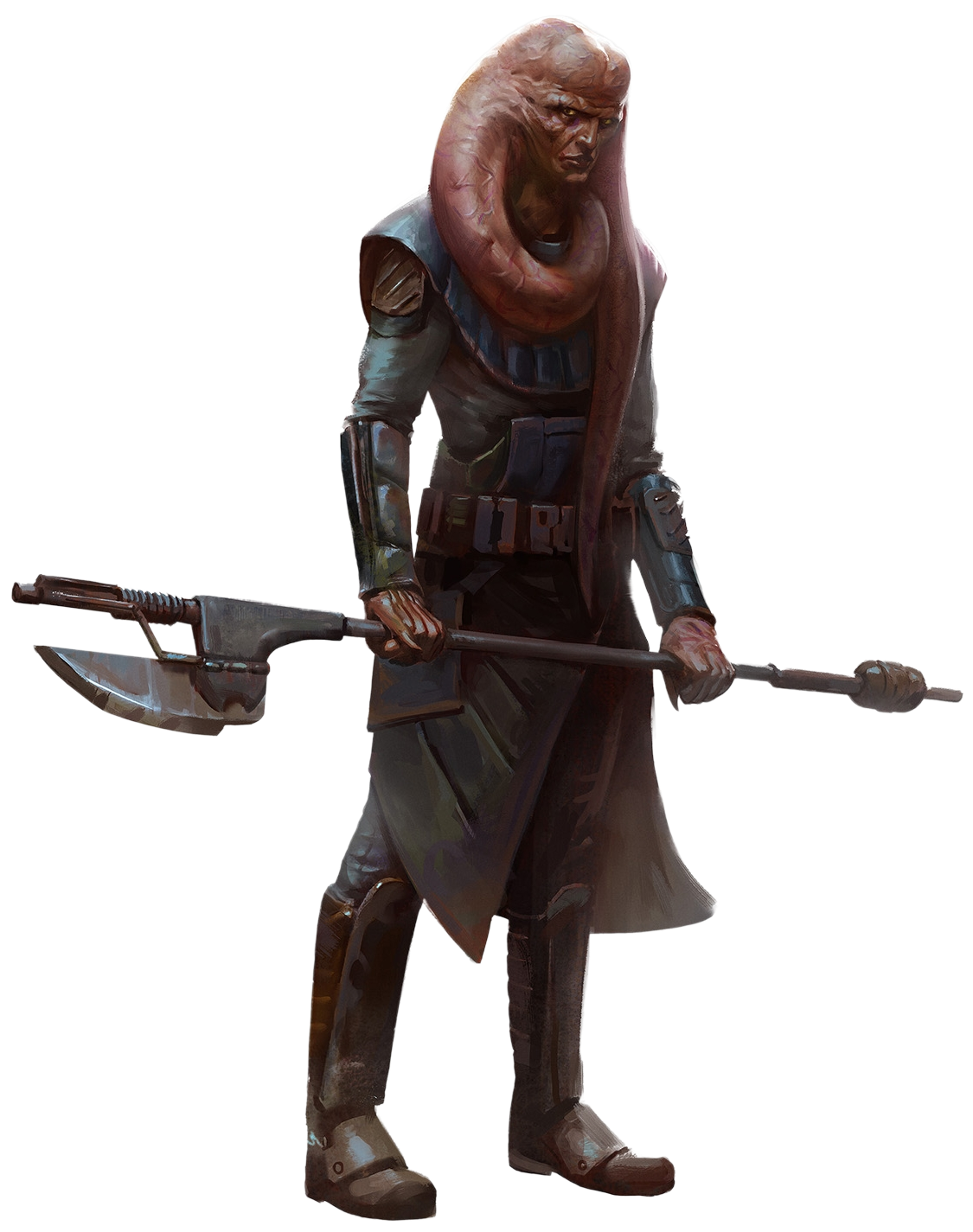 A Twi'lek Jedi Executioner with a vibro-ax