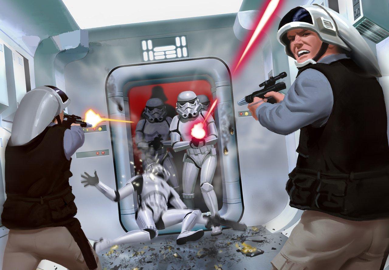 Rebel troopers try to repel the Stormtrooper assault aboard Tantive IV.