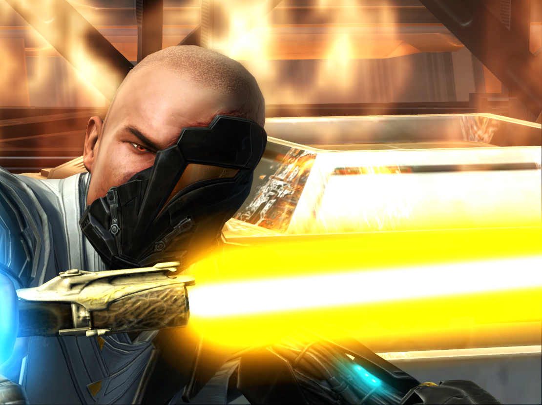 Arcann fights the Outlander on his flagship's bridge.