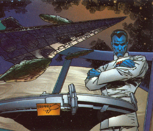 Senior Captain Thrawn, who fought Nuso Esva until 8 ABY, during which the now-Grand Admiral dealt a killing blow to the warlord and his realm.