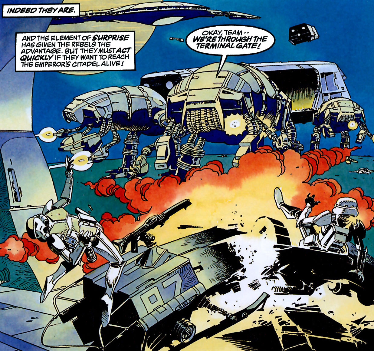 X-1 Vipers break out of the cargo terminal during the Battle of the Emperor's Citadel.